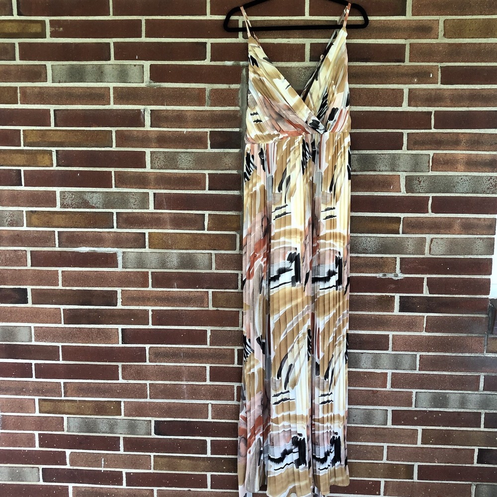 Fashion Nova Pink Brown Pleated Maxi Dress Women's 2X A759